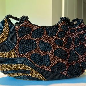 Chicos Leopard Print Beaded Purse/ Animal Print Bead Purse